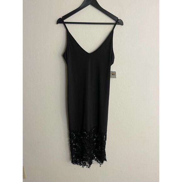 Free People Intimately S Slip Dress Black Stretch True Slinky Lace Hem NEW - Picture 3 of 9